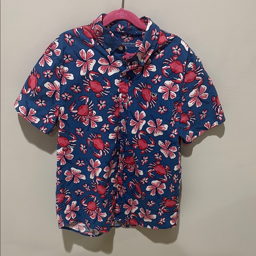 Vineyard Vines Blue and Pink Floral Shirt